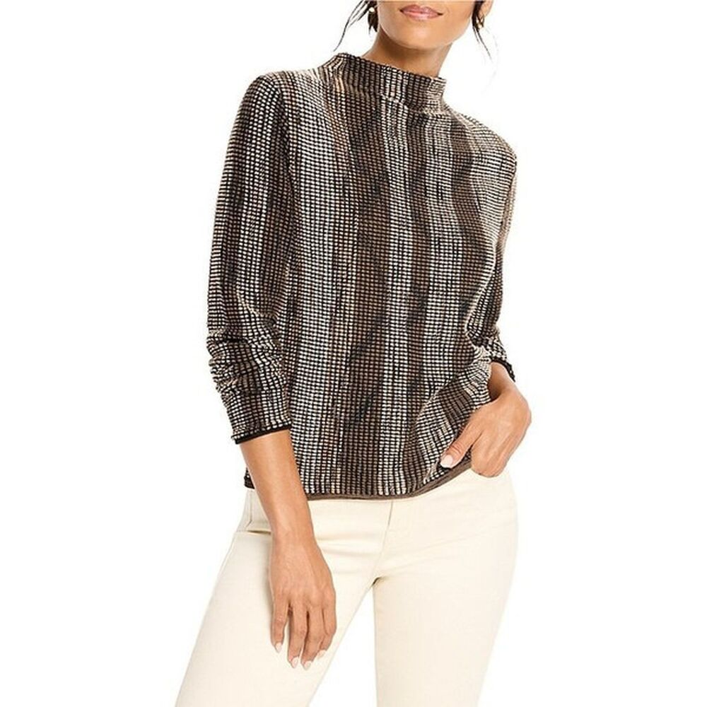 NIC+ZOE Sweater Medium Black Ombre Pixel Knit Funnel Neck Long Sleeve